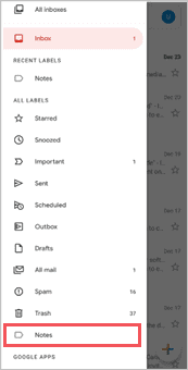 Notes in Gmail Android icloud on android