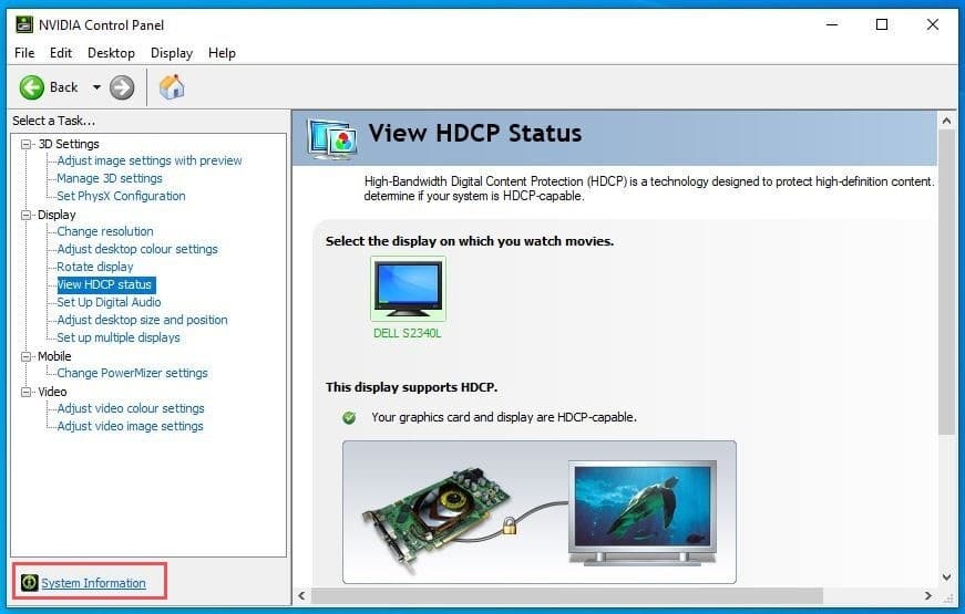 Nvdia HDCP Status on System Information