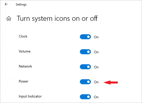Enable battery icon to fix windows 10 battery icon missing