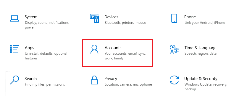Open Accounts in the Settings app