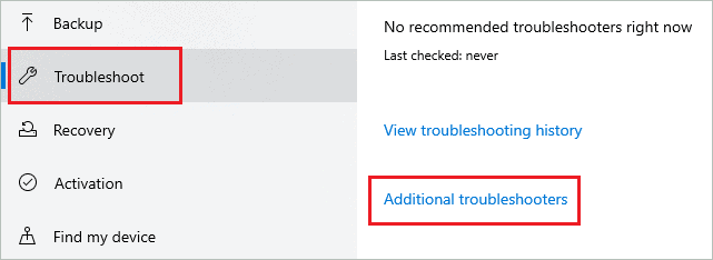 Open Additional troubleshooters