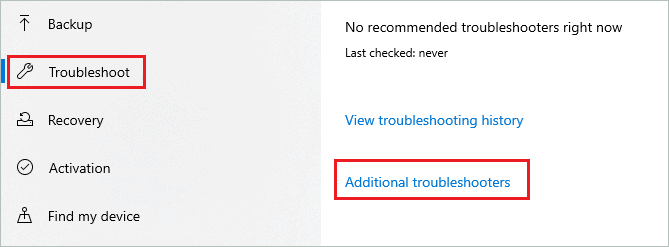 Open Additional troubleshooters 