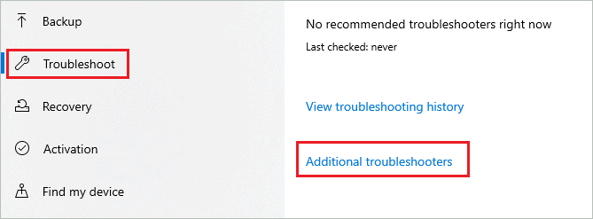 Open Additional troubleshooters