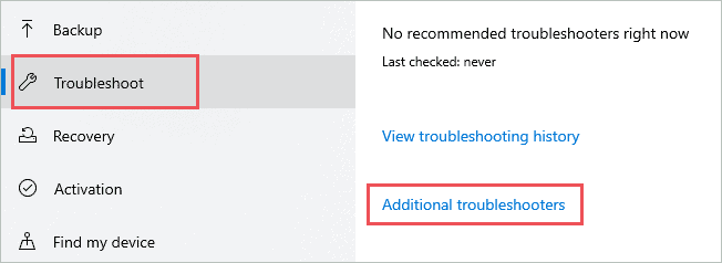 Open Additional troubleshooters