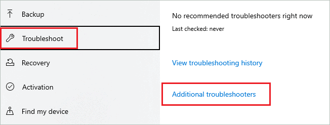 Open Additional troubleshooters