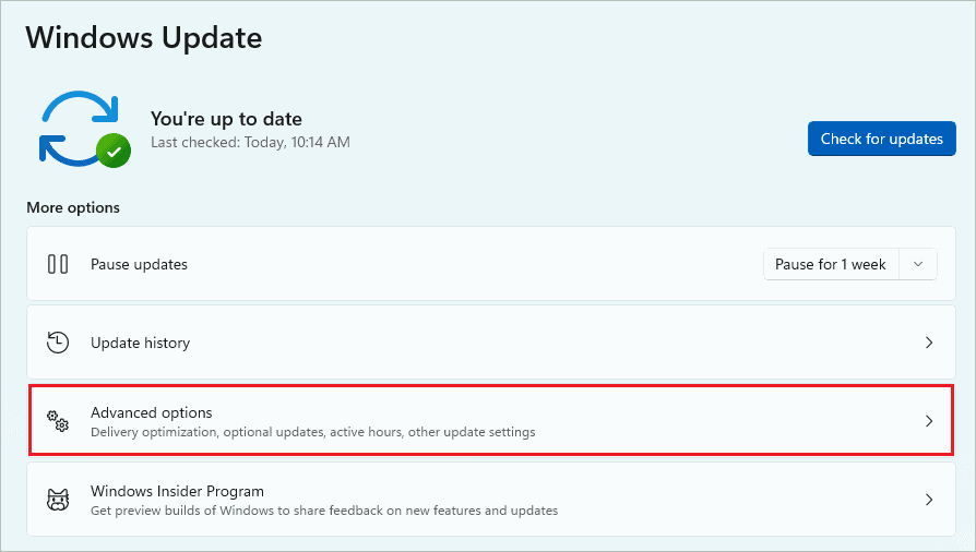 Click on Advanced options
