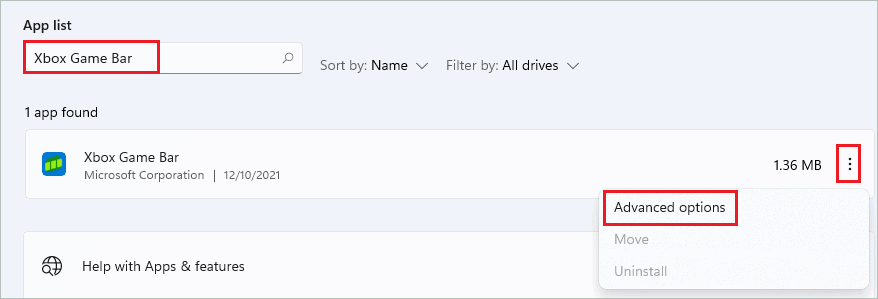 Open Advanced options