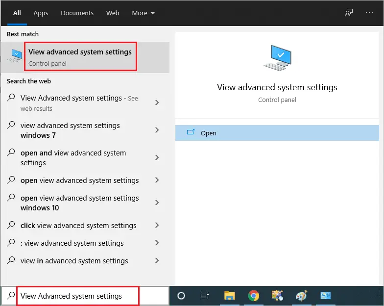  Open View advanced system settings