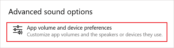 Open App volume and device preferences option