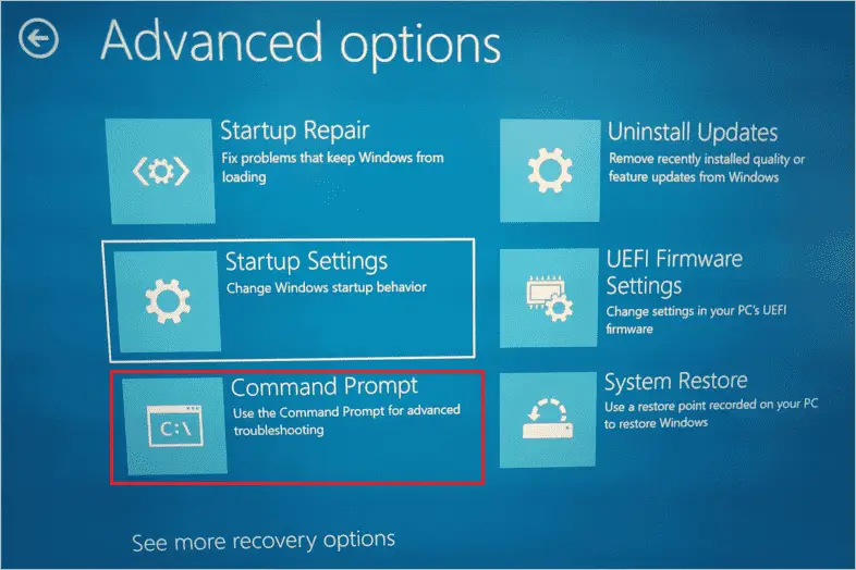 Open Command Prompt from Advanced options