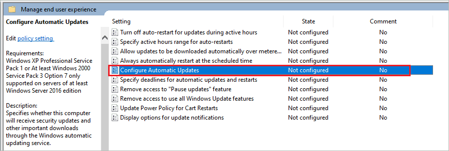 Open Configure Automatic Updates 
