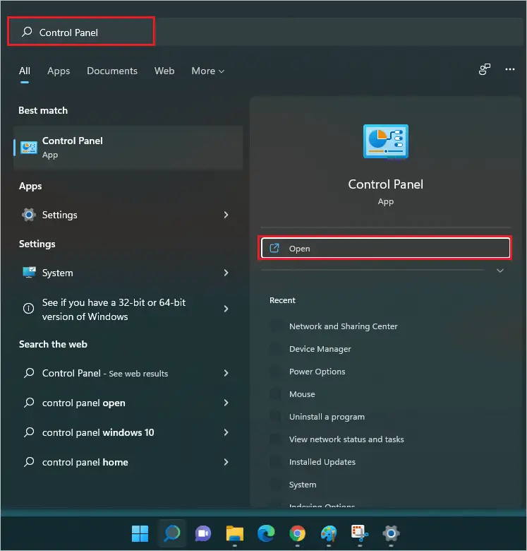Open Control Panel  to know how to change time on Windows 11