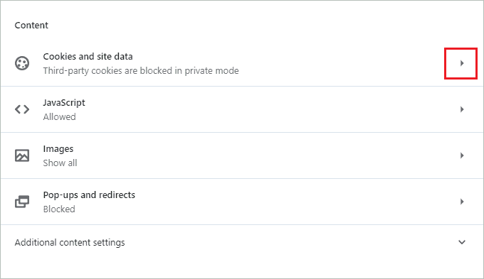 Open Cookies and site data in the Opera