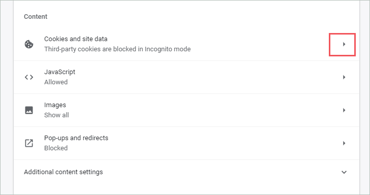Open Cookies and site data