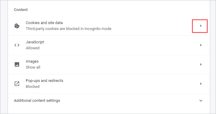  Open Cookies and site data