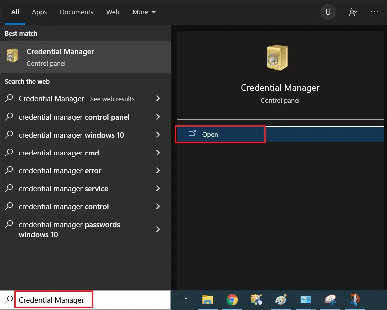 Open Credential Manager from the search bar