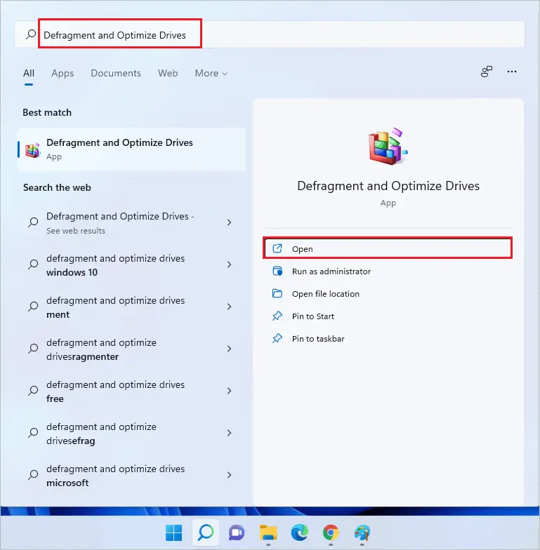 Open Defragment and Optimize Drives