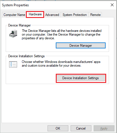 Click on Device Installation Settings