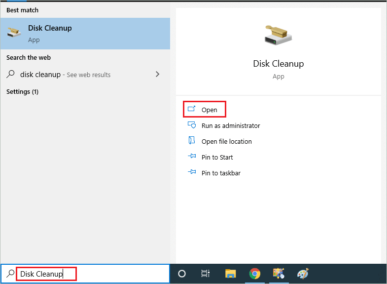 Abra la limpieza de disco para limpiar el registro en Windows 10