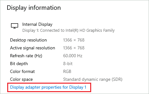 Open Display adapter properties