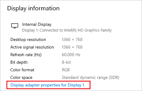 Open Display adapter properties