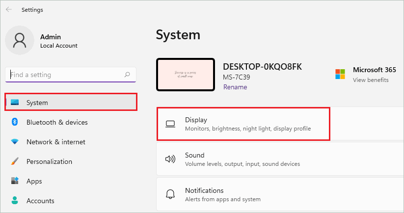 Open display settings