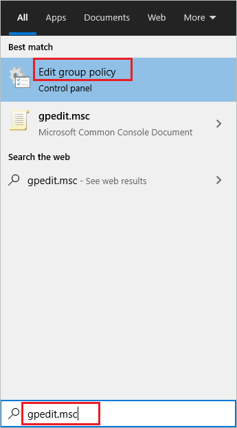 Open Group Policy Editor from Start menu