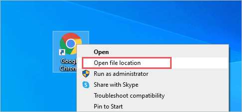 Open File Location of Google Chrome