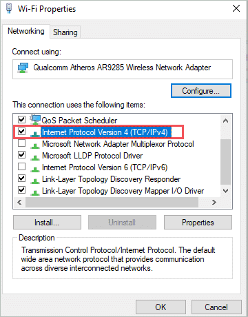 Open IPv4 Properties to fix the default gateway is not available windows 10