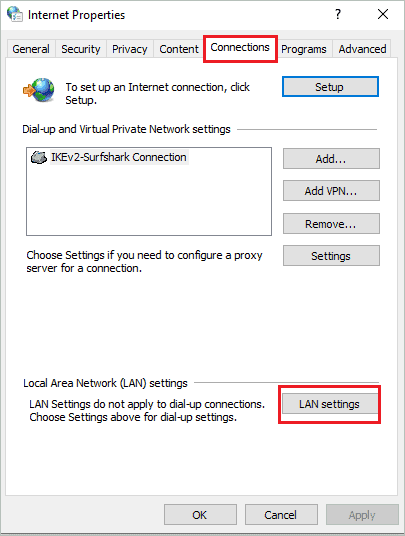 Open LAN settings