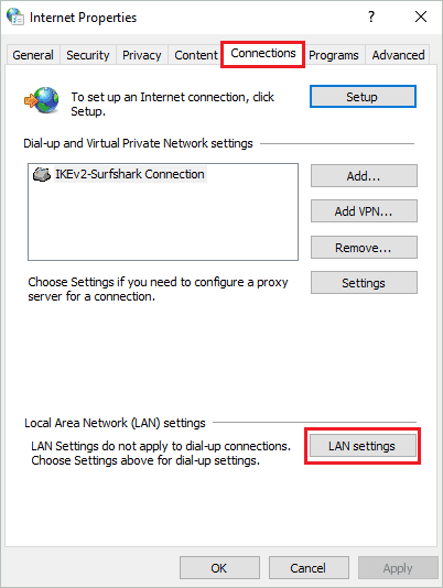 Open LAN settings for err_connection_reset error