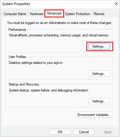 Open performance settings to disable windows 11 desktop icons