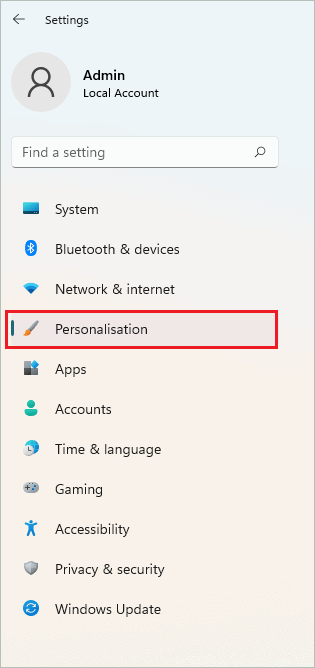 Open Personalization settings