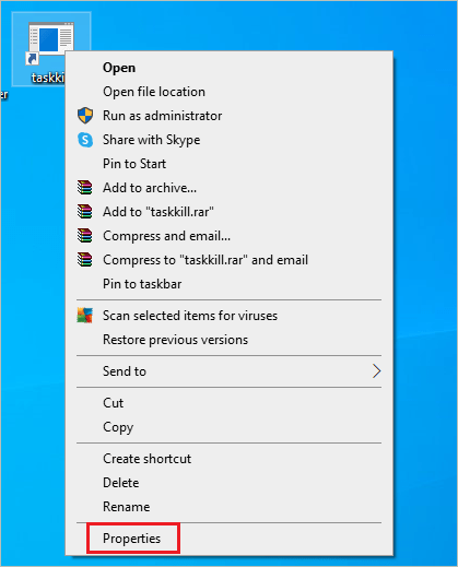 Open shortcut’s properties for how to force quit a program on windows