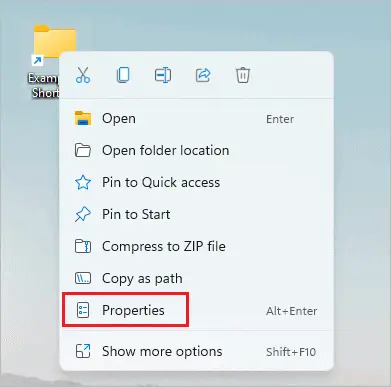Open folder properties