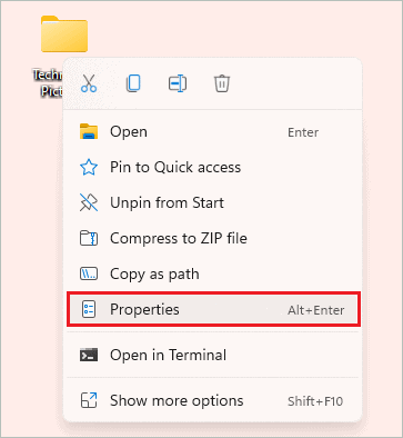 Open folder properties