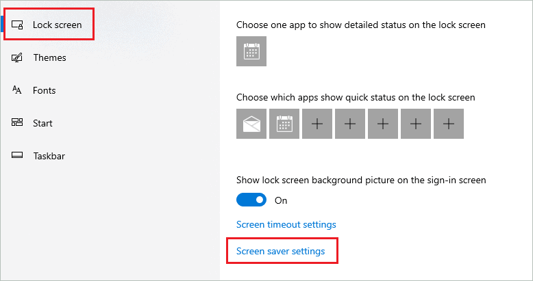 Open Screen saver settings in Windows 10
