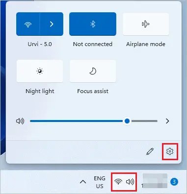 Launch the Settings app using the Quick Settings window