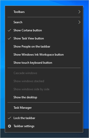 Open Taskbar settings
