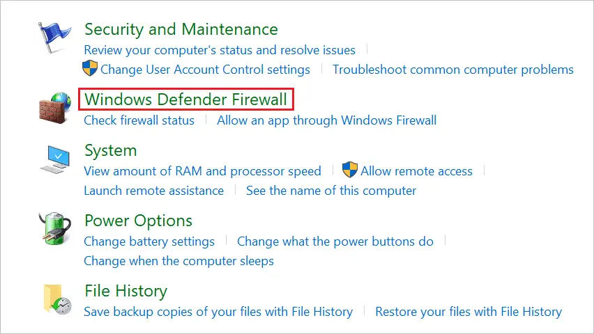 Open Windows Defender Firewall