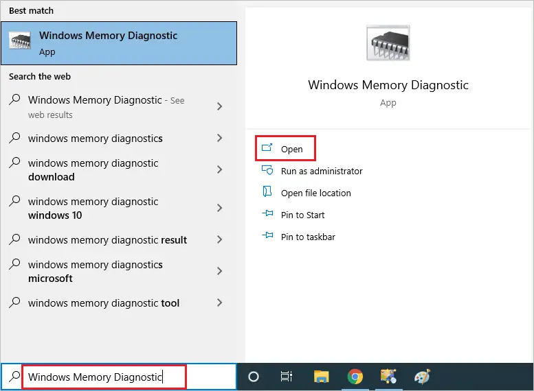 Open Windows Memory Diagnostic