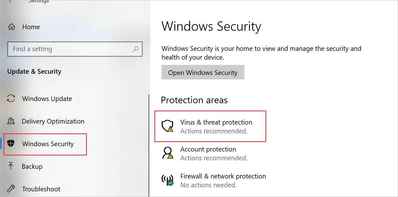 Open Virus & threat protection when cursor disappears in Windows 10 