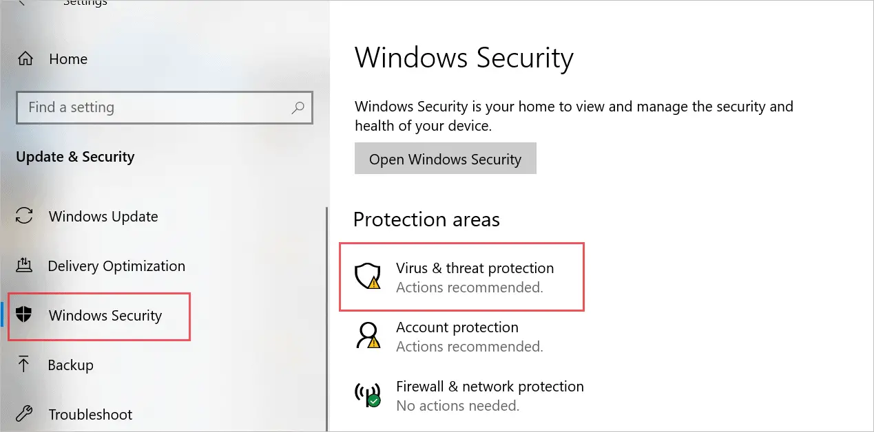 Open Virus & threat protection when cursor disappears in Windows 10