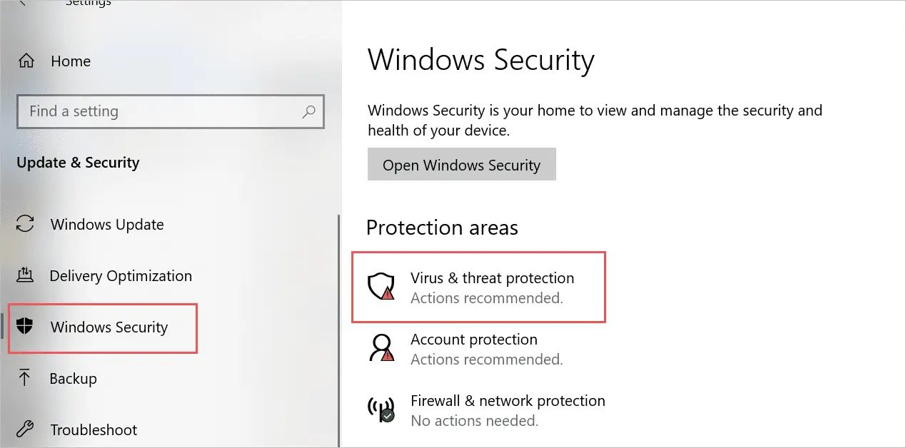  Click on Virus & threat protection