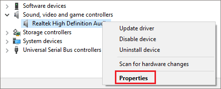 Open audio drivers properties to fix laptop speakers not working