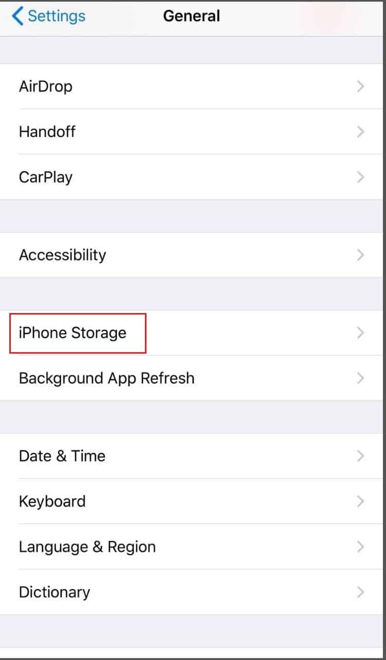 Open iPhone Storage to fix a device attached to the system is not functioning
