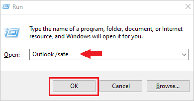 Open outlook safe mode using Run to fix cannot start microsoft outlook error