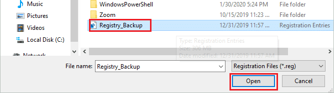 Open the Registry Backup file for how to fix registry errors windows 10