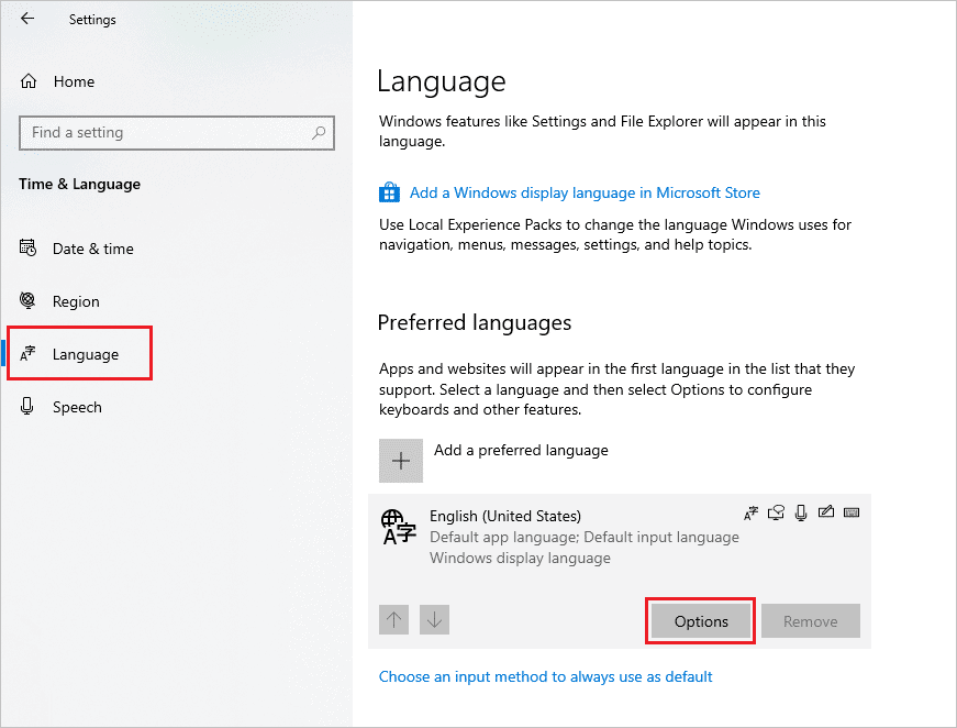 click Options for how to change keyboard language
