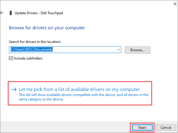 Pick from the available driver software